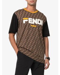 braunes bedrucktes T-Shirt mit einem Rundhalsausschnitt von Fendi