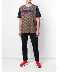 braunes bedrucktes T-Shirt mit einem Rundhalsausschnitt von Fendi