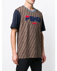 braunes bedrucktes T-Shirt mit einem Rundhalsausschnitt von Fendi