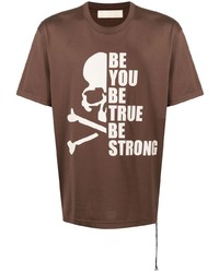 braunes bedrucktes T-Shirt mit einem Rundhalsausschnitt von Mastermind World