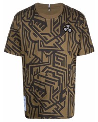 braunes bedrucktes T-Shirt mit einem Rundhalsausschnitt von McQ