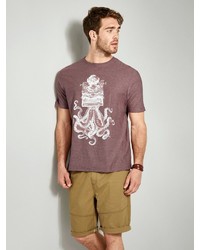braunes bedrucktes T-Shirt mit einem Rundhalsausschnitt von MEN PLUS BY HAPPY SIZE