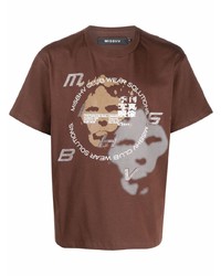 braunes bedrucktes T-Shirt mit einem Rundhalsausschnitt von Misbhv