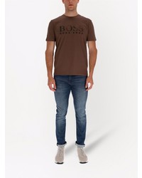 braunes bedrucktes T-Shirt mit einem Rundhalsausschnitt von BOSS HUGO BOSS