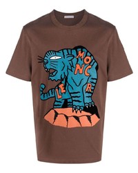 braunes bedrucktes T-Shirt mit einem Rundhalsausschnitt von Moncler