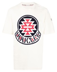 braunes bedrucktes T-Shirt mit einem Rundhalsausschnitt von Moncler