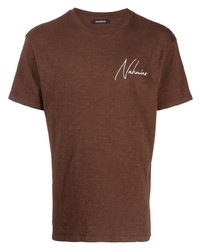 braunes bedrucktes T-Shirt mit einem Rundhalsausschnitt von Nahmias