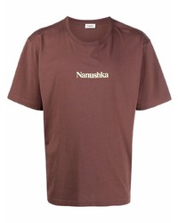 braunes bedrucktes T-Shirt mit einem Rundhalsausschnitt von Nanushka