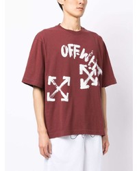 braunes bedrucktes T-Shirt mit einem Rundhalsausschnitt von Off-White