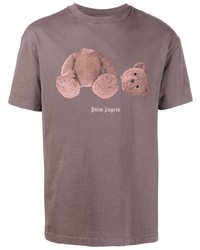 braunes bedrucktes T-Shirt mit einem Rundhalsausschnitt von Palm Angels