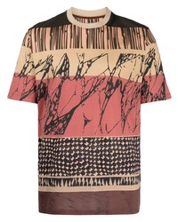 braunes bedrucktes T-Shirt mit einem Rundhalsausschnitt von Paul Smith