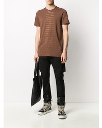 braunes bedrucktes T-Shirt mit einem Rundhalsausschnitt von Rick Owens DRKSHDW