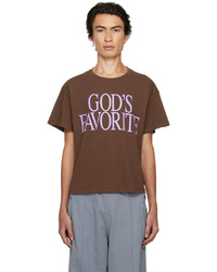braunes bedrucktes T-Shirt mit einem Rundhalsausschnitt von Praying