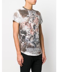 braunes bedrucktes T-Shirt mit einem Rundhalsausschnitt von Balmain