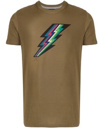braunes bedrucktes T-Shirt mit einem Rundhalsausschnitt von PS Paul Smith