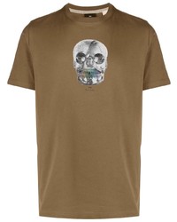 braunes bedrucktes T-Shirt mit einem Rundhalsausschnitt von PS Paul Smith