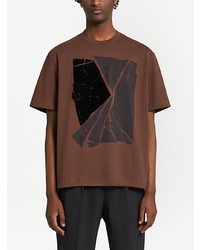 braunes bedrucktes T-Shirt mit einem Rundhalsausschnitt von Z Zegna