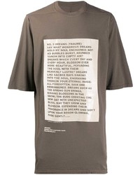 braunes bedrucktes T-Shirt mit einem Rundhalsausschnitt von Rick Owens DRKSHDW
