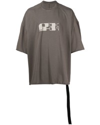 braunes bedrucktes T-Shirt mit einem Rundhalsausschnitt von Rick Owens DRKSHDW