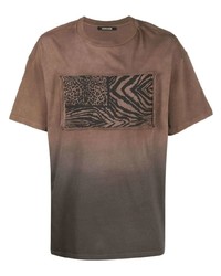 braunes bedrucktes T-Shirt mit einem Rundhalsausschnitt von Roberto Cavalli