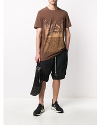 braunes bedrucktes T-Shirt mit einem Rundhalsausschnitt von Rick Owens DRKSHDW