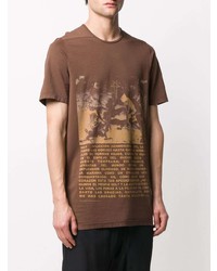 braunes bedrucktes T-Shirt mit einem Rundhalsausschnitt von Rick Owens DRKSHDW