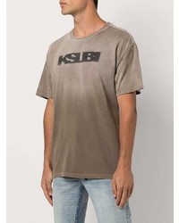 braunes bedrucktes T-Shirt mit einem Rundhalsausschnitt von Ksubi