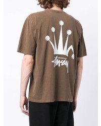 braunes bedrucktes T-Shirt mit einem Rundhalsausschnitt von Stussy