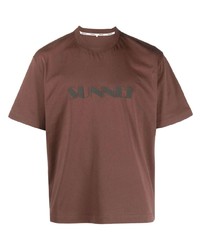 braunes bedrucktes T-Shirt mit einem Rundhalsausschnitt von Sunnei