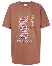 braunes bedrucktes T-Shirt mit einem Rundhalsausschnitt von Supreme