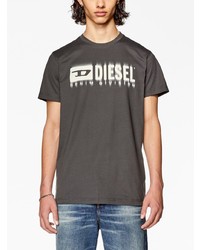 braunes bedrucktes T-Shirt mit einem Rundhalsausschnitt von Diesel