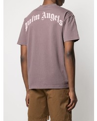 braunes bedrucktes T-Shirt mit einem Rundhalsausschnitt von Palm Angels