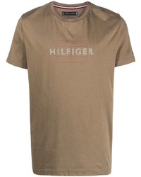 braunes bedrucktes T-Shirt mit einem Rundhalsausschnitt von Tommy Hilfiger