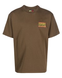 braunes bedrucktes T-Shirt mit einem Rundhalsausschnitt von Tommy Jeans