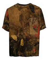 braunes bedrucktes T-Shirt mit einem Rundhalsausschnitt von Uma Wang