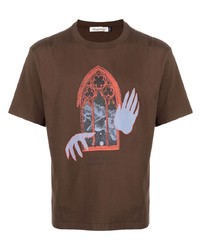 braunes bedrucktes T-Shirt mit einem Rundhalsausschnitt von Undercover