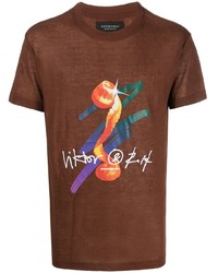 braunes bedrucktes T-Shirt mit einem Rundhalsausschnitt von Viktor & Rolf