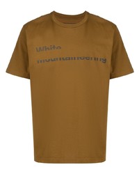 braunes bedrucktes T-Shirt mit einem Rundhalsausschnitt von White Mountaineering