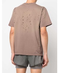 braunes bedrucktes T-Shirt mit einem Rundhalsausschnitt von Satisfy