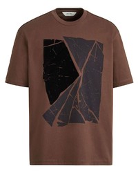 braunes bedrucktes T-Shirt mit einem Rundhalsausschnitt von Z Zegna