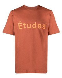 braunes bedrucktes T-Shirt mit einem Rundhalsausschnitt von Études