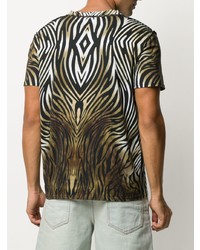 braunes bedrucktes T-Shirt mit einem V-Ausschnitt von Just Cavalli