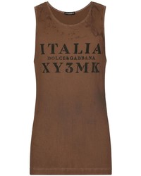 braunes bedrucktes Trägershirt von Dolce & Gabbana