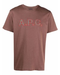 braunes besticktes T-Shirt mit einem Rundhalsausschnitt von A.P.C.