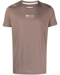 braunes besticktes T-Shirt mit einem Rundhalsausschnitt von Alpha Industries