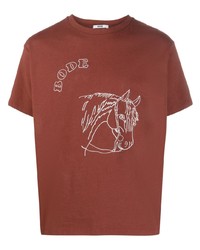 braunes besticktes T-Shirt mit einem Rundhalsausschnitt von Bode