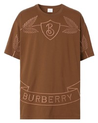 braunes besticktes T-Shirt mit einem Rundhalsausschnitt von Burberry