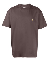 braunes besticktes T-Shirt mit einem Rundhalsausschnitt von Carhartt WIP