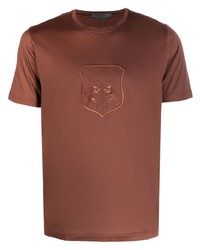 braunes besticktes T-Shirt mit einem Rundhalsausschnitt von Corneliani