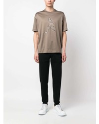 braunes besticktes T-Shirt mit einem Rundhalsausschnitt von Emporio Armani